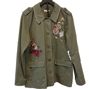 Maurices Women’s XL Green Embroidered Cotton Jacket – Distressed Military Style